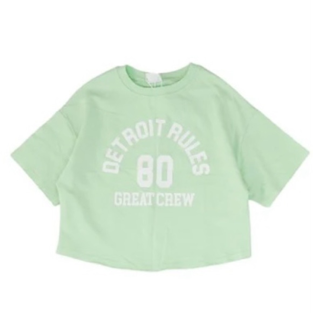 Zara Kids Detroit Rules Great Crew Cropped T-Shirt Green Size 8-9 Yrs